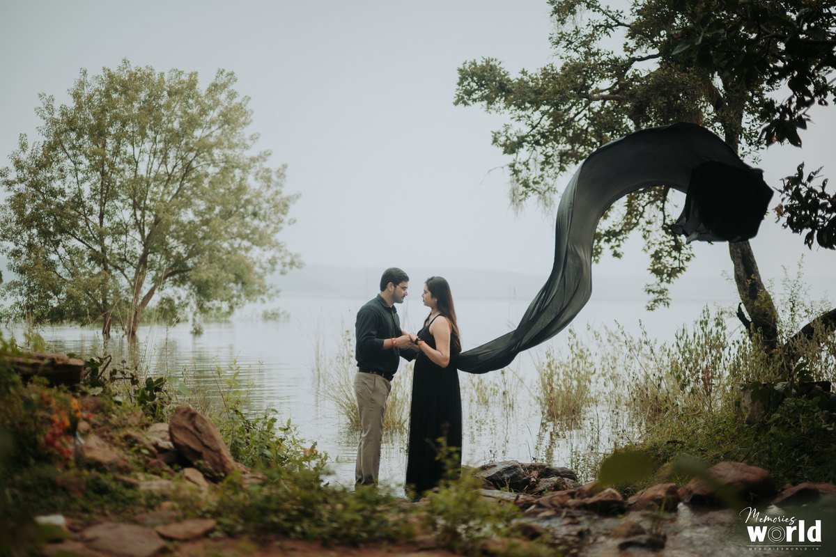 Cinematic Lakeside Flying Dress Pre-Wedding Romance